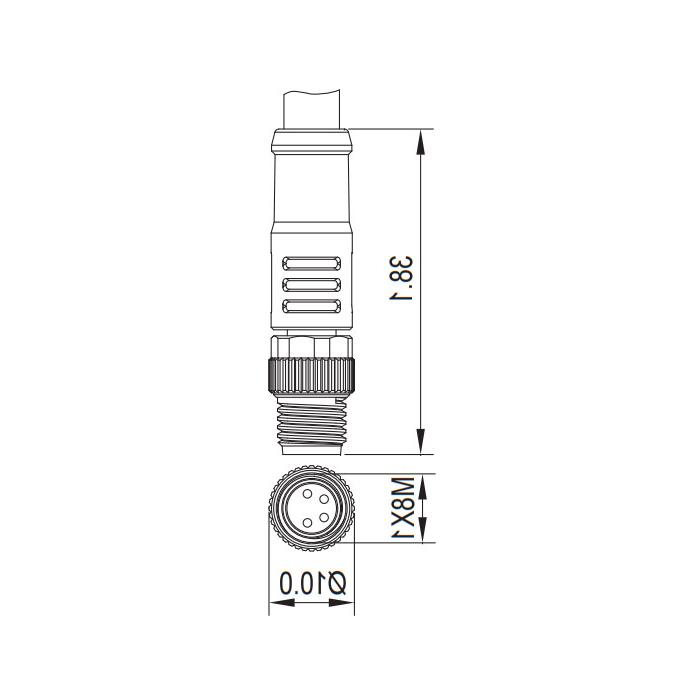 M8 4Pin、公头直型、单端预铸PUR柔性电缆、带屏蔽、黑色护套、63S105-XXX